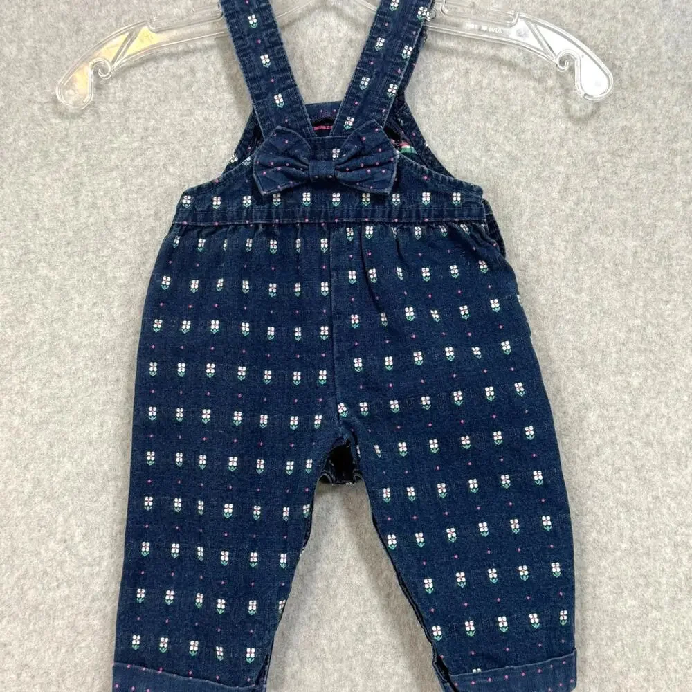 Vtg 90s OshKosh Bgosh Floral Vestbak Overalls Bow Back Size 6/9 Mo USA UGWA